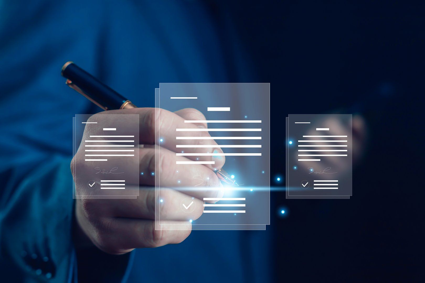Person signing a document online during a secure remote notarization session